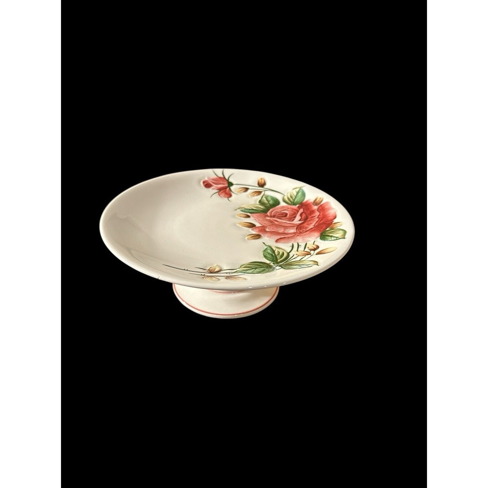 Vintage Americana By Lefton Pedestal Cake Plate Stand Pink Roses Cottagecore